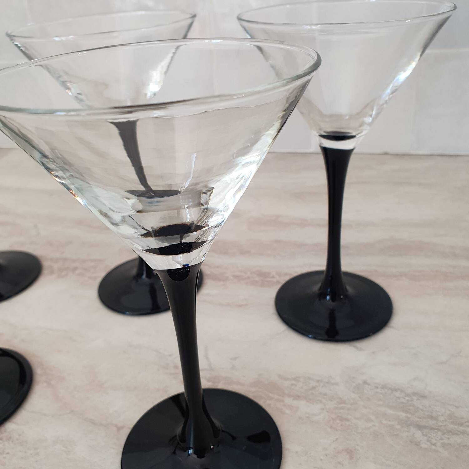 6 cocktail glasses / black stem martini glasses