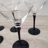 6 cocktail glasses / black stem martini glasses