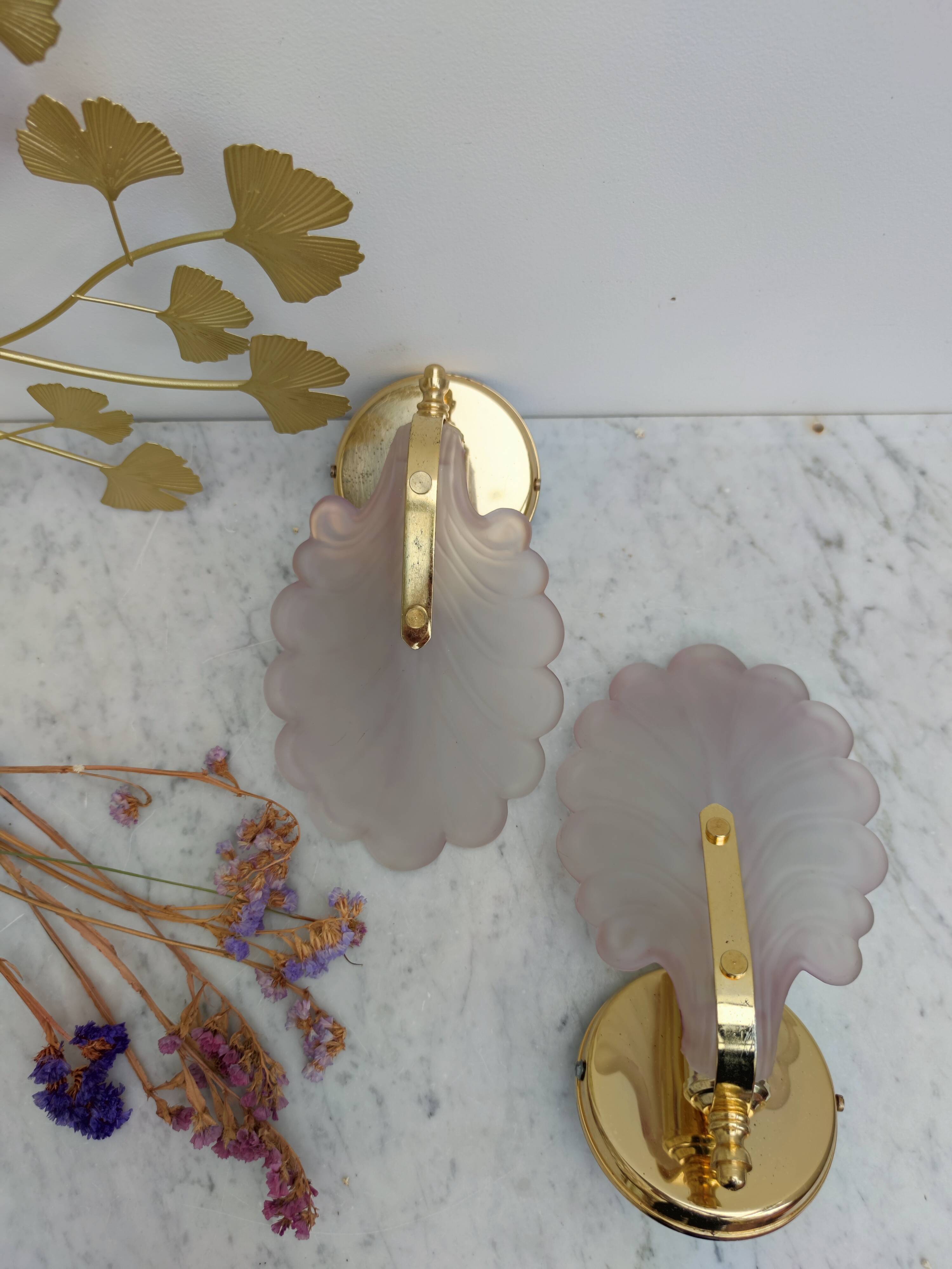 Pair of pink petal sconces