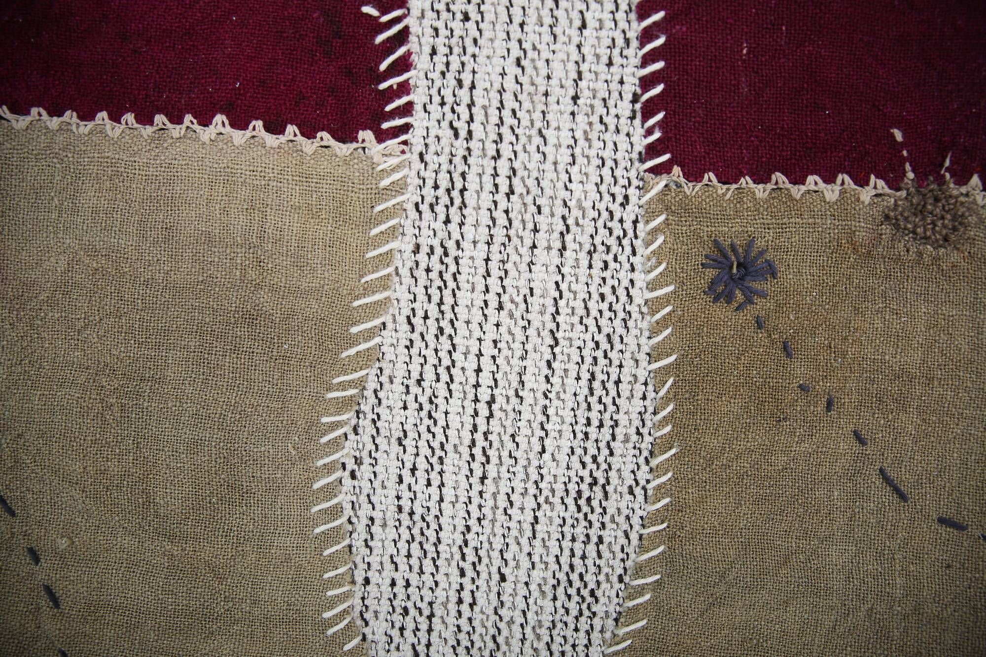 Wine Color Vintage Textile Wall Hanging, Handwoven Tapestry, 106x116 Cm