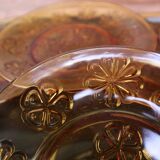 6 vintage floral amber glass dessert plates Vereco from the 70s.