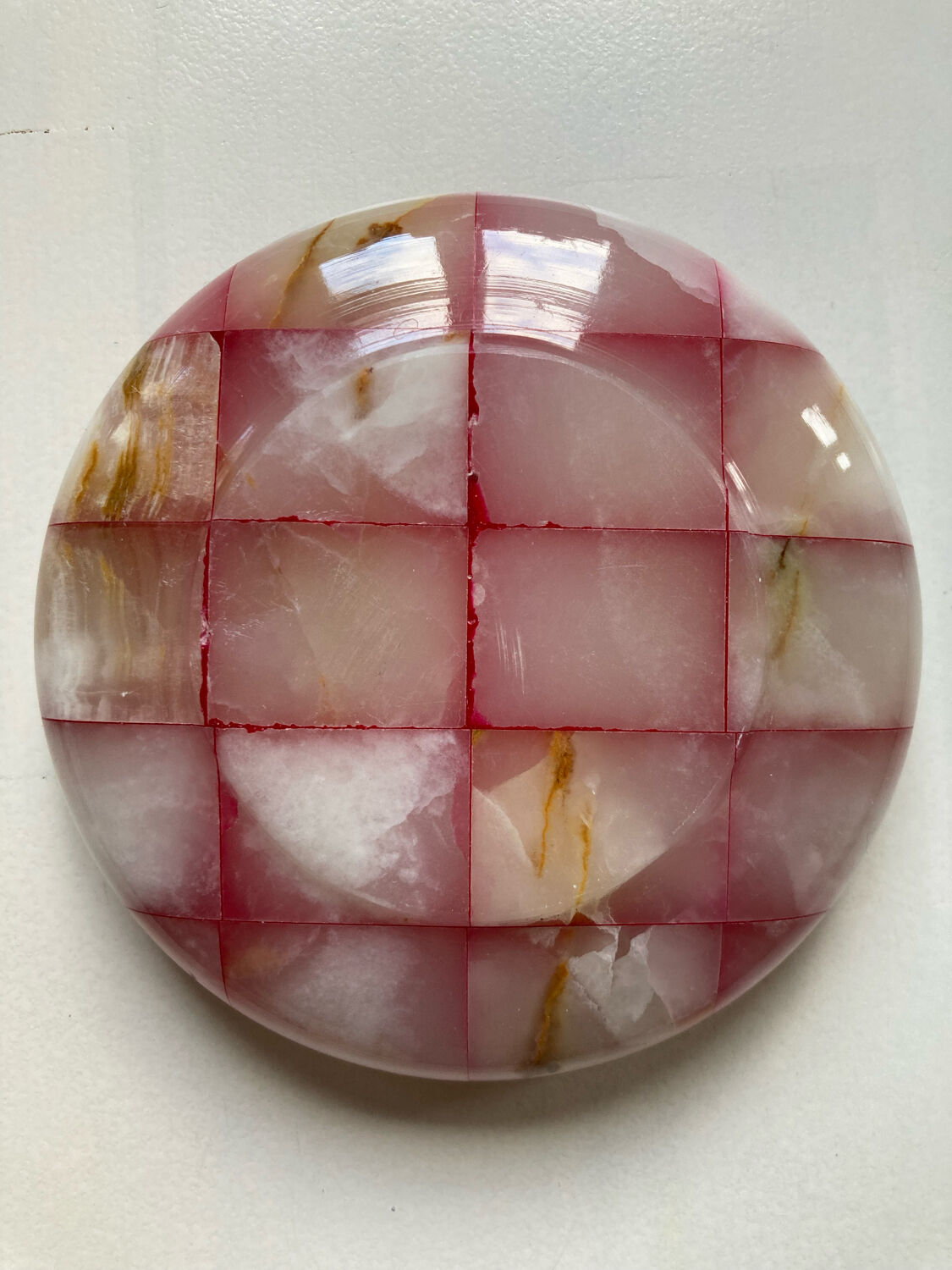 Ashtray with pink and white onyx checkerboard