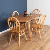 Retro Blonde Ercol Model 383 Dining Table & Four Model 370 Windsor Kitchen Dining Chairs