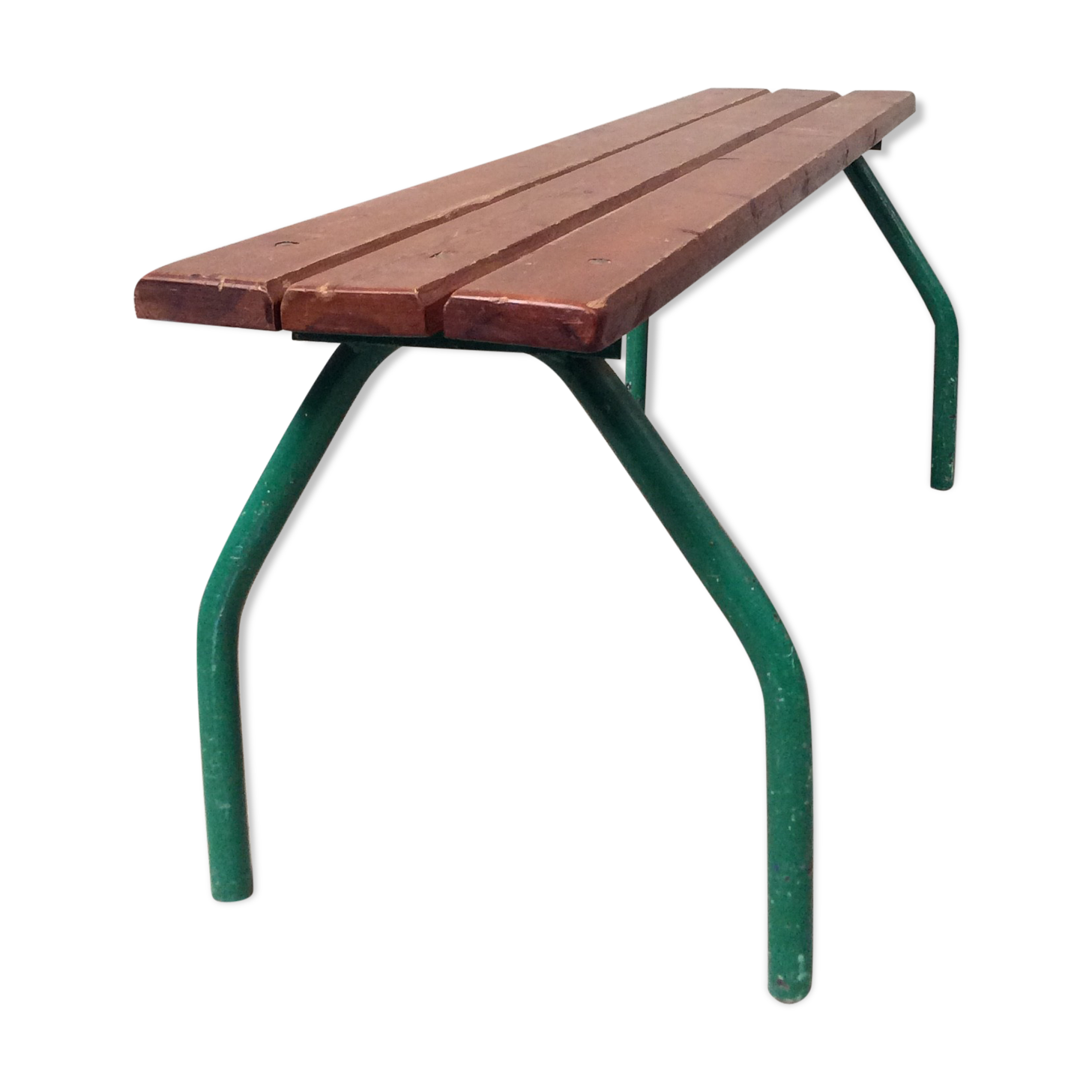 Vintage green industrial school bench