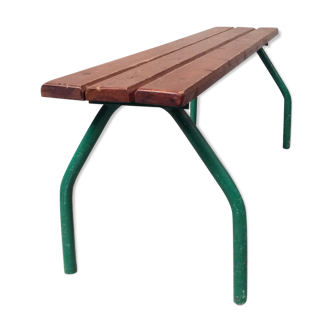 Vintage green industrial school bench