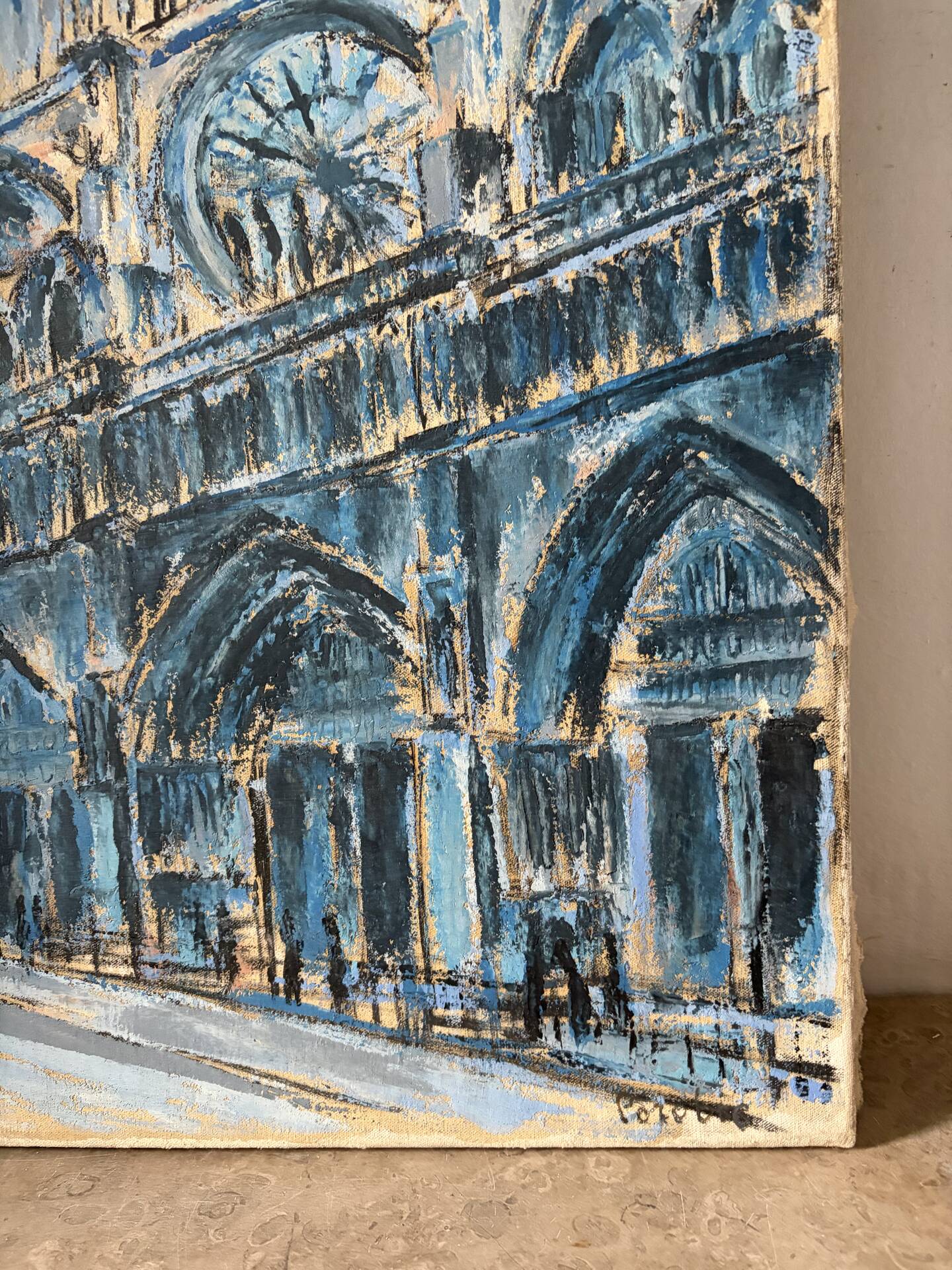 Notre Dame en bleu, huile sur toile signée
