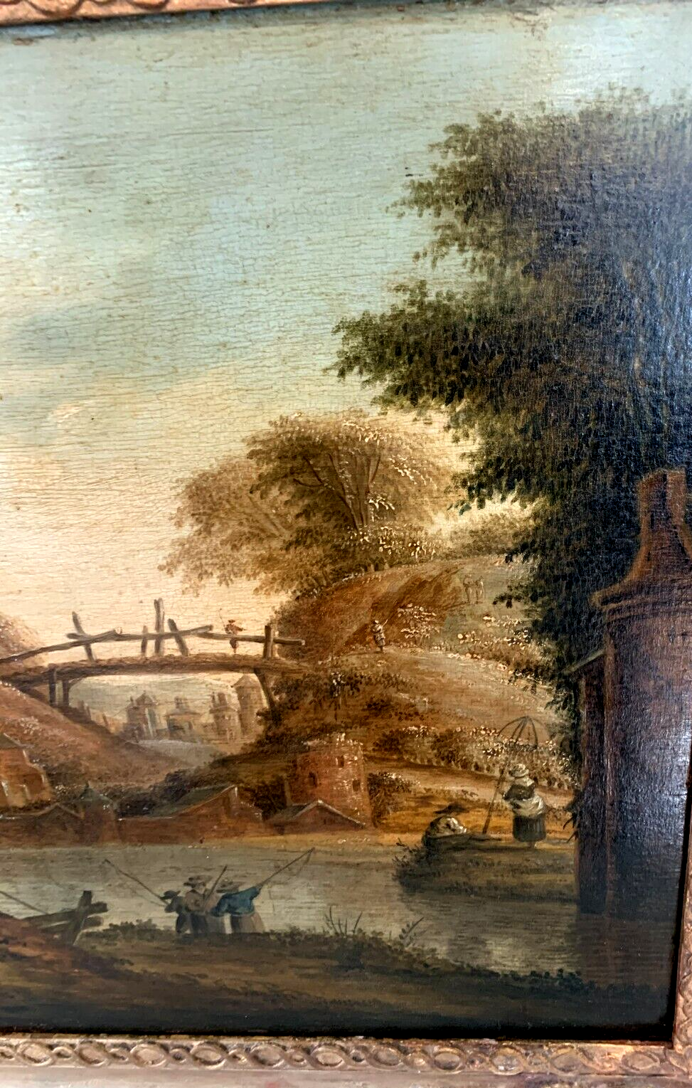 Oil on oak panel animated landscape xix century