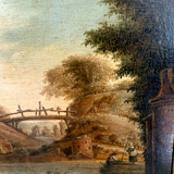 Oil on oak panel animated landscape xix century