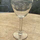 Set of 6 port wine glasses with engraved cherry decor from the 50s/60s