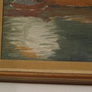 Huile sur toile originale européenne — Maison au bord du lac