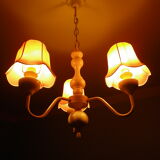 Lasuffed white metal suspension - 3 pink lampshades