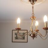 Lustre bois et laiton 3 branches