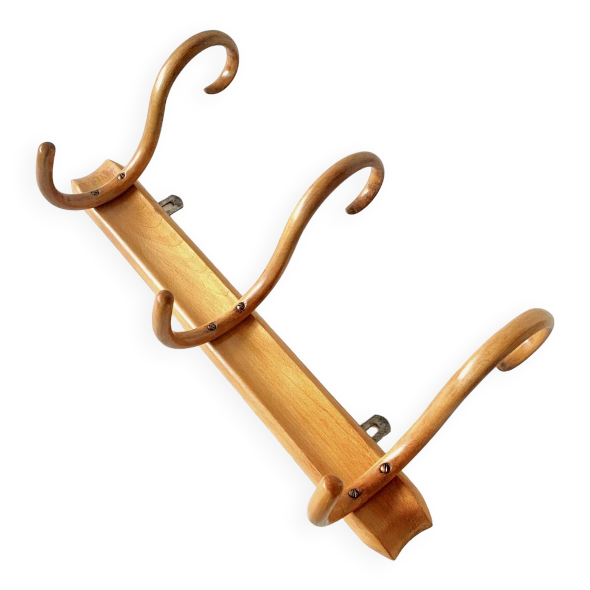 Old Thonet wall coat rack in bent wood - 3 hooks