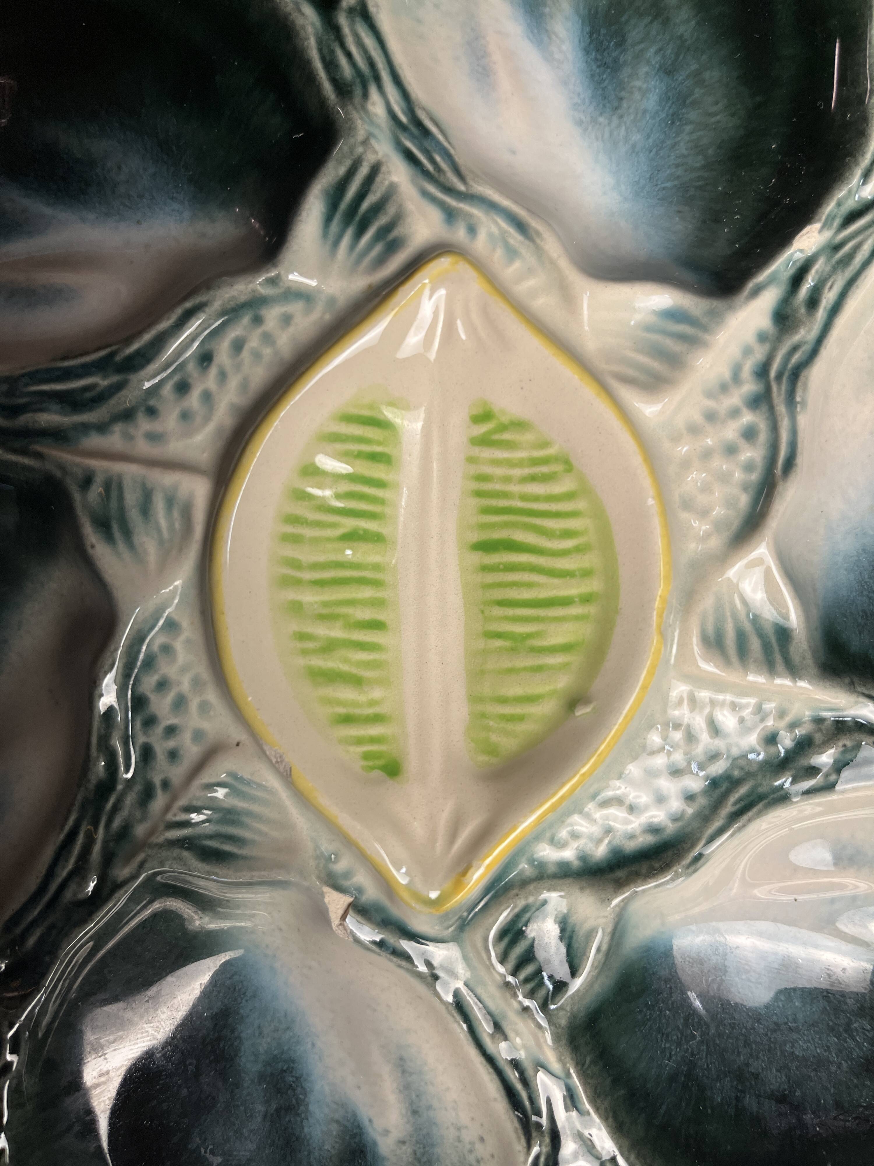 Set of 10 Saint Clément oyster barbotine plates circa 1940