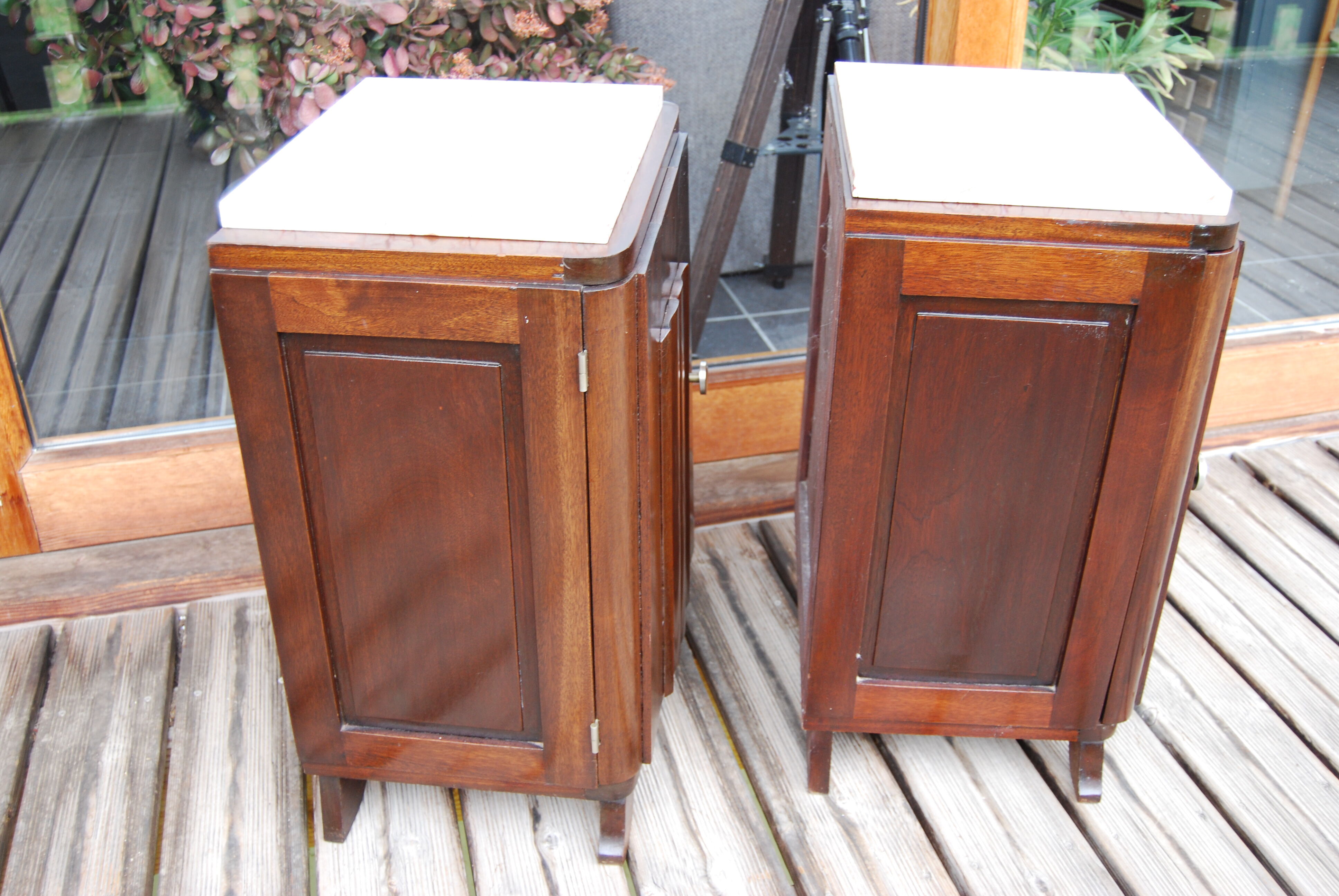 Pair of Vintage 1940 bedside tables with marble.