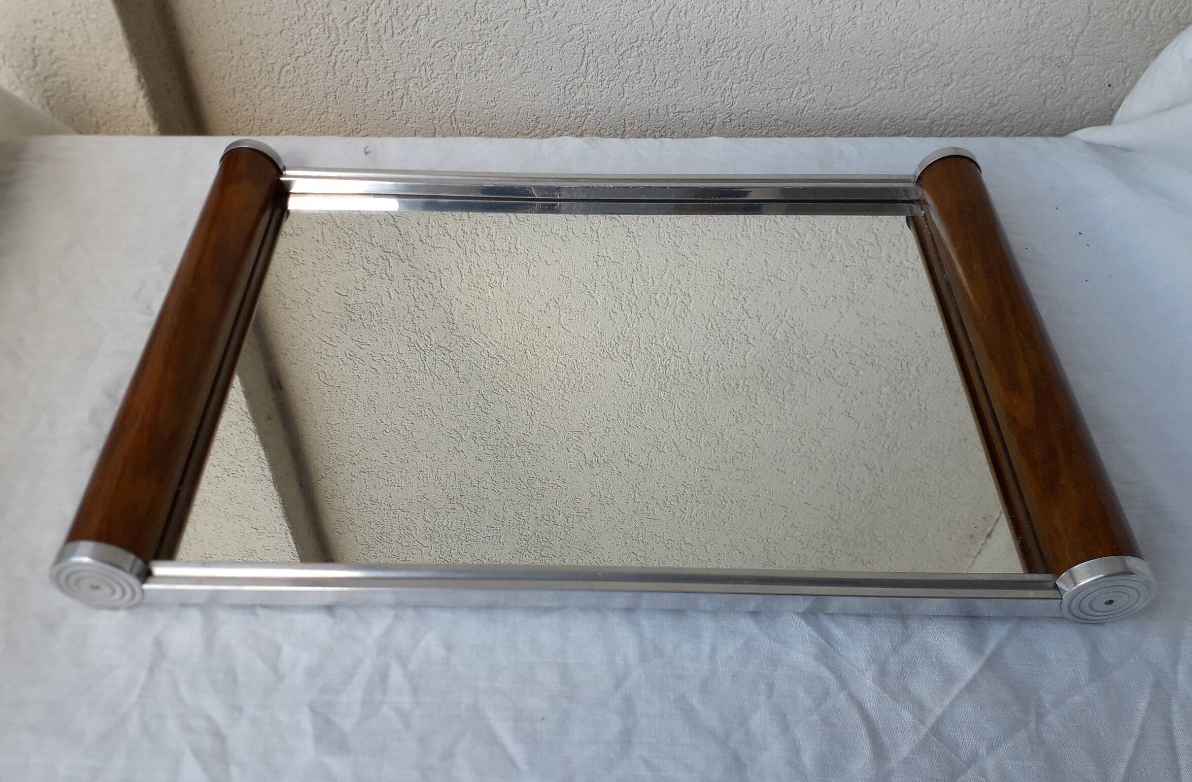 Mirror and wood tray