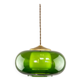Mid-Century Italian Green Glass & Brass Pendant Lamp, 60s