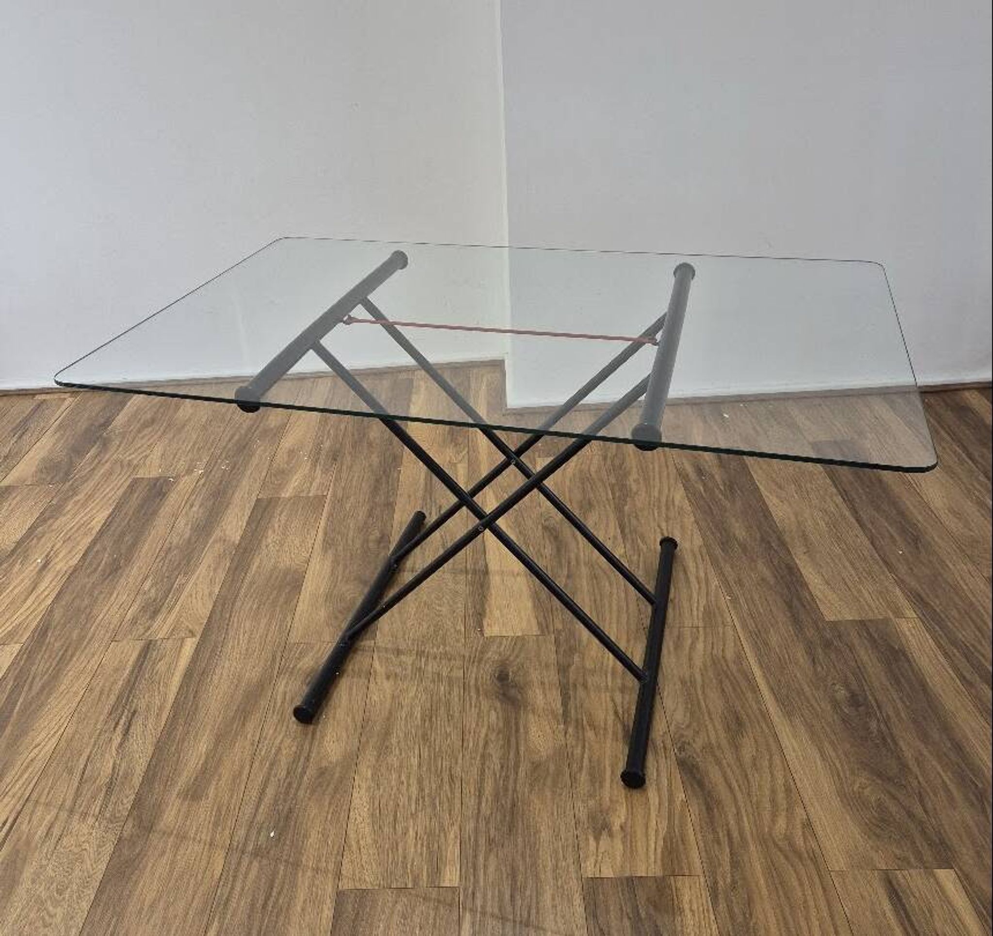 Italian desk dining coffee table Glass top metal legs adjustable height