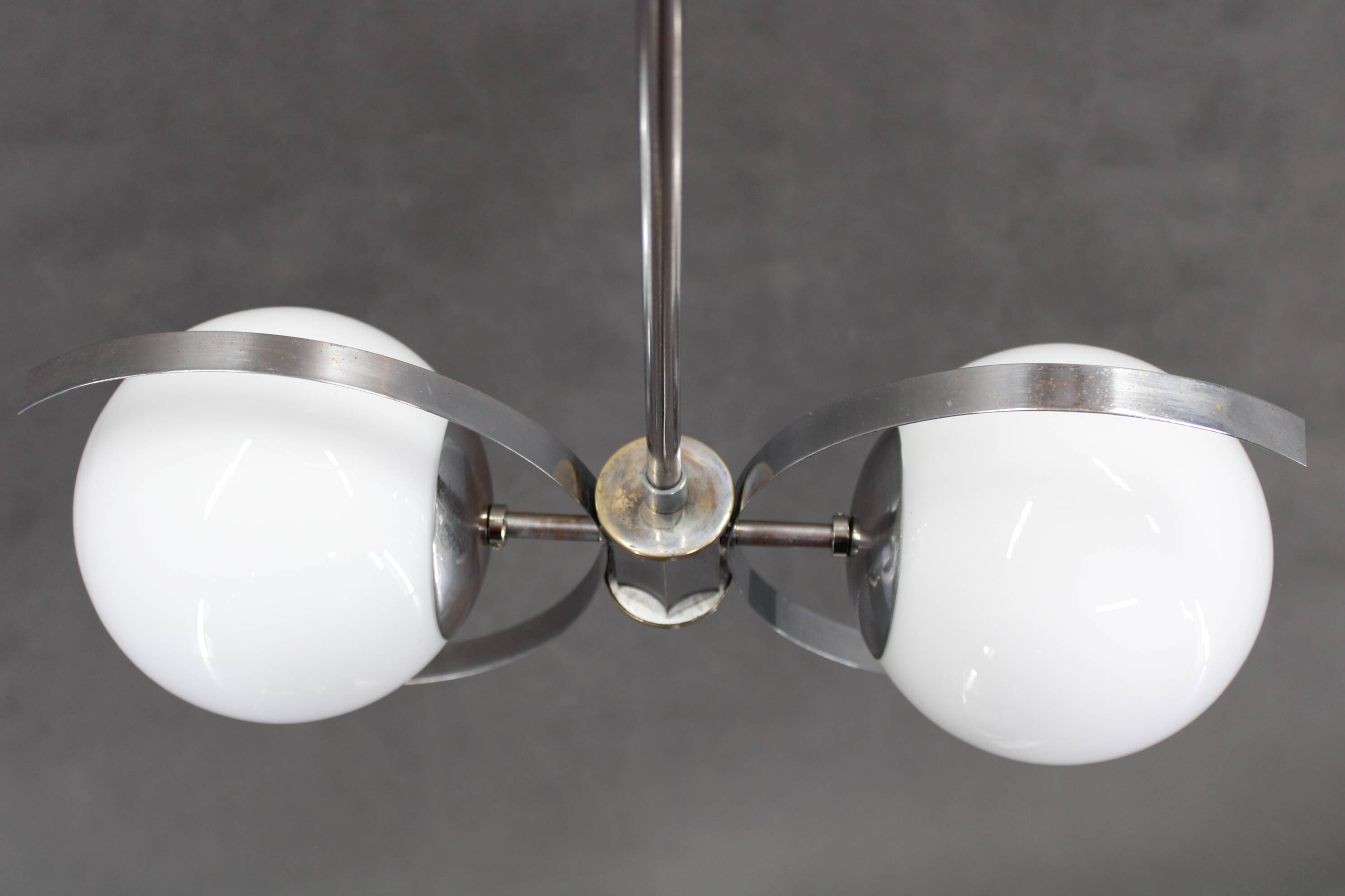 1940s Bauhaus Chandelier, Czechoslovakia