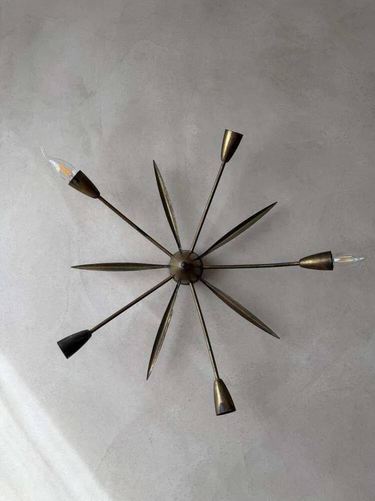 Mid-century Sputnik ceiling lamp brass 1950s