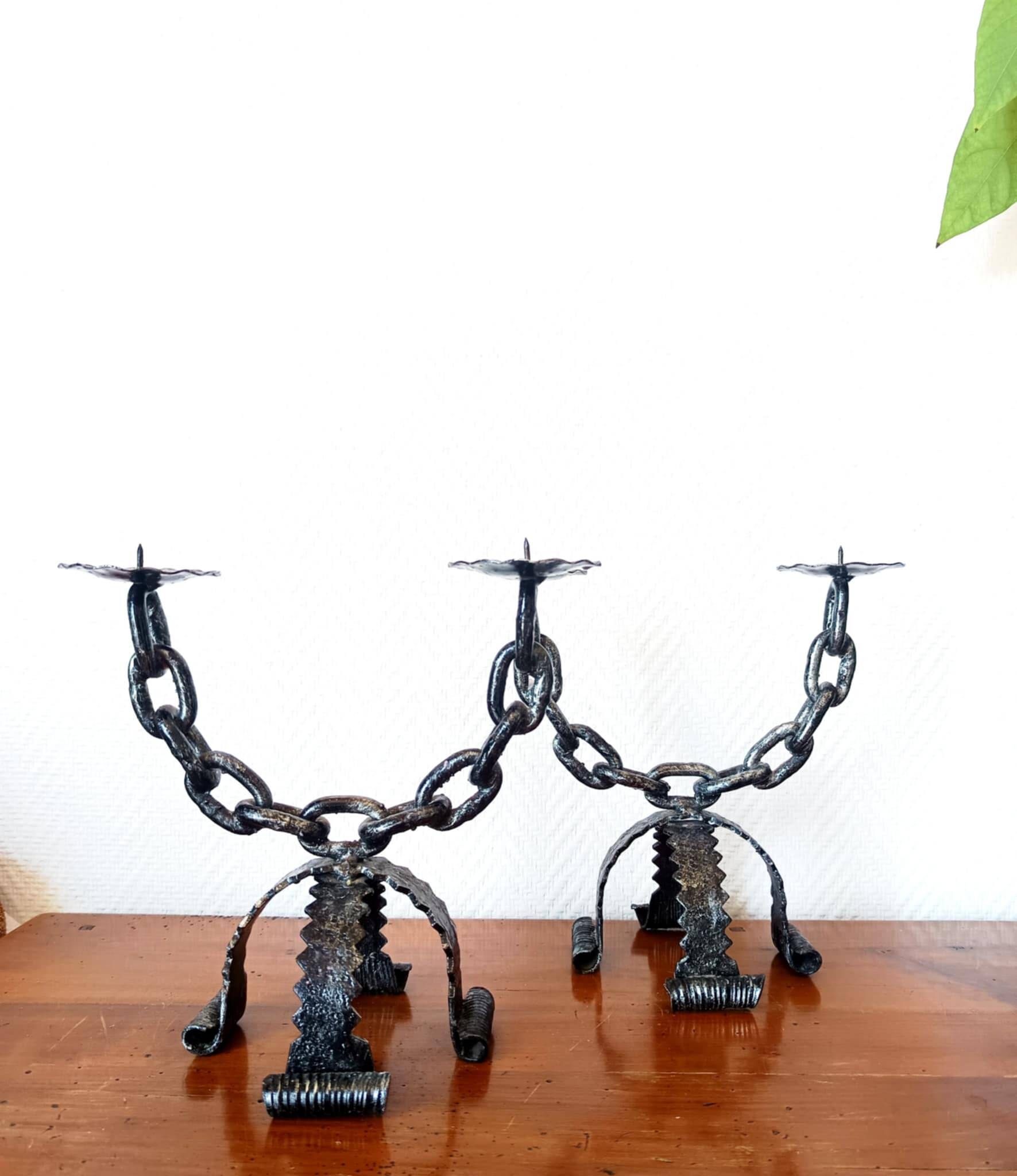 Pair of Brutalist candlesticks, Italy, 1970