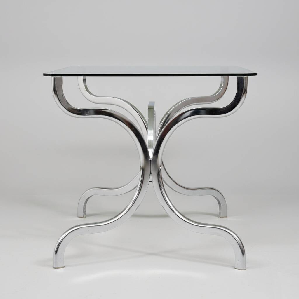 Dining table in chrome and smoked glass - Gastone Rinaldi 1970