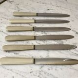 set of 6 white bakelite knives from the 60s
