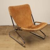Vintage Suede and Chrome Metal Armchair, 1970s