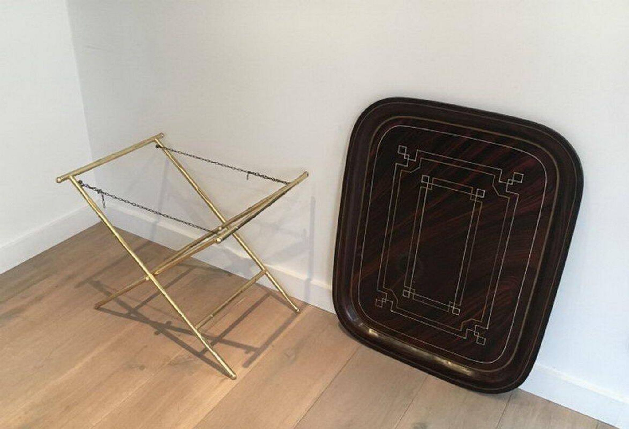 Beautiful table with a brass top and painted sheet metal