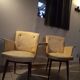 Pair of bridge armchairs in speckled faux leather, 1950.