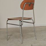 Set of 4 metal and wood school chairs, former Czechoslovakia, 1960.