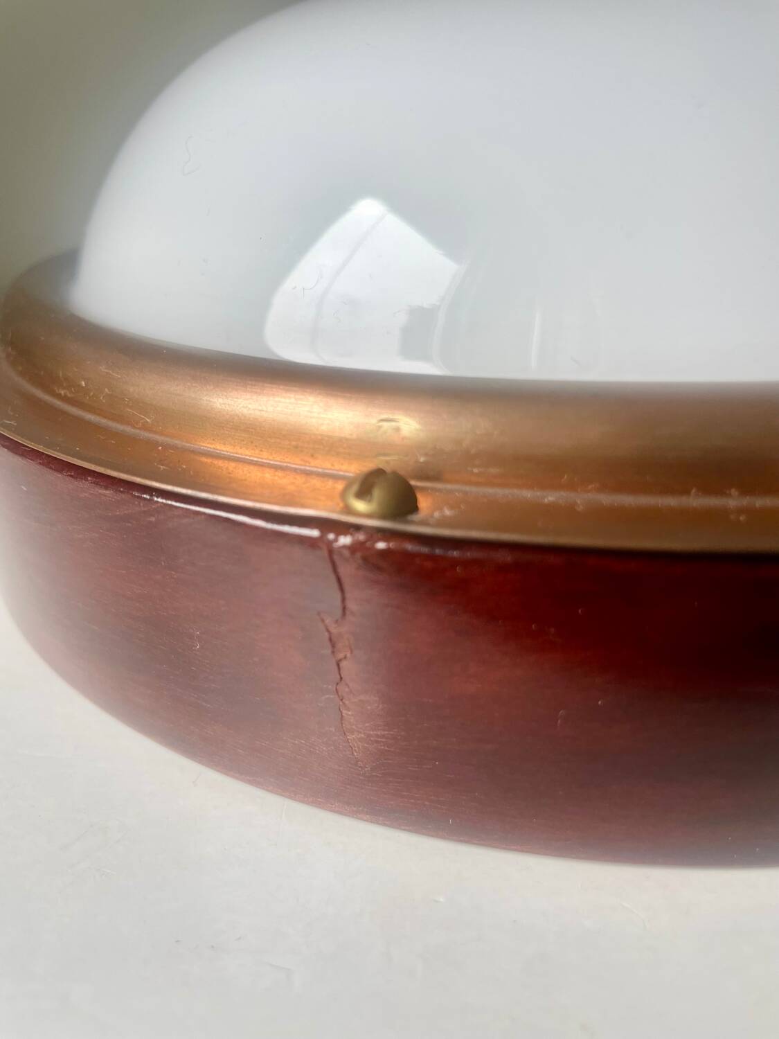 Vintage  wall or ceiling light in Mahogany & copper with  glass from a yacht