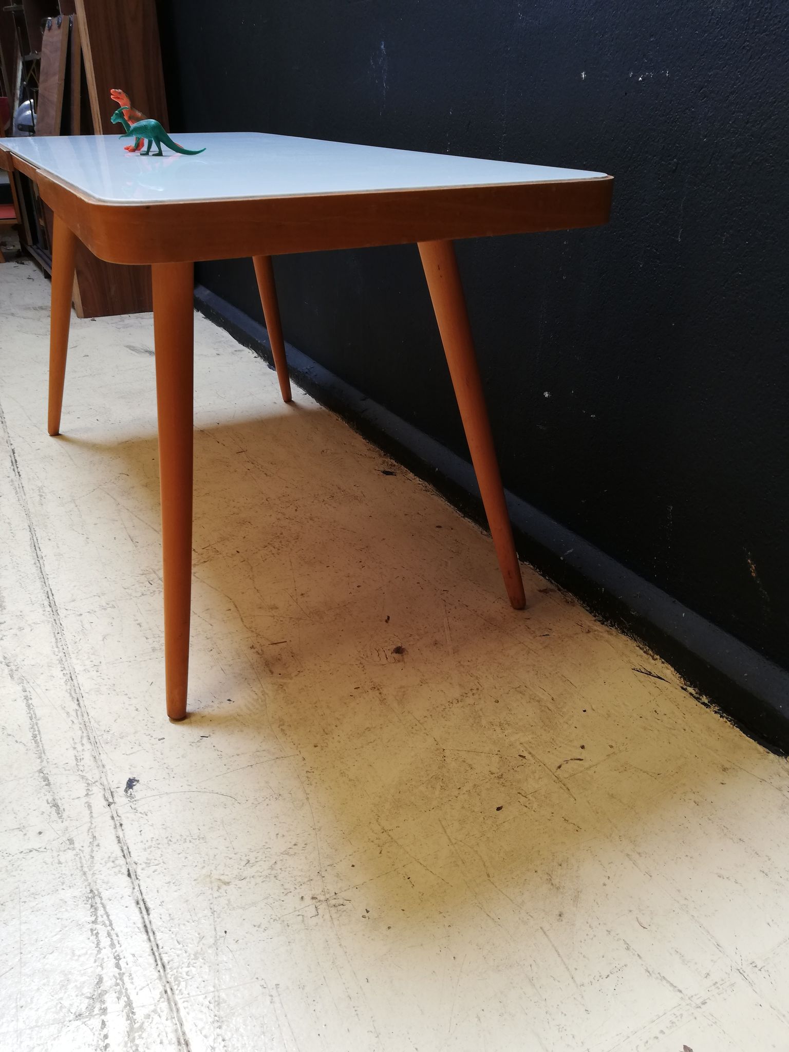 Wooden coffee table, children's desk glass top, interier praha, 1960, Czechoslovakia