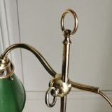 Lampe d'atelier ancienne en  laiton et abat-jour en tôle émaillée