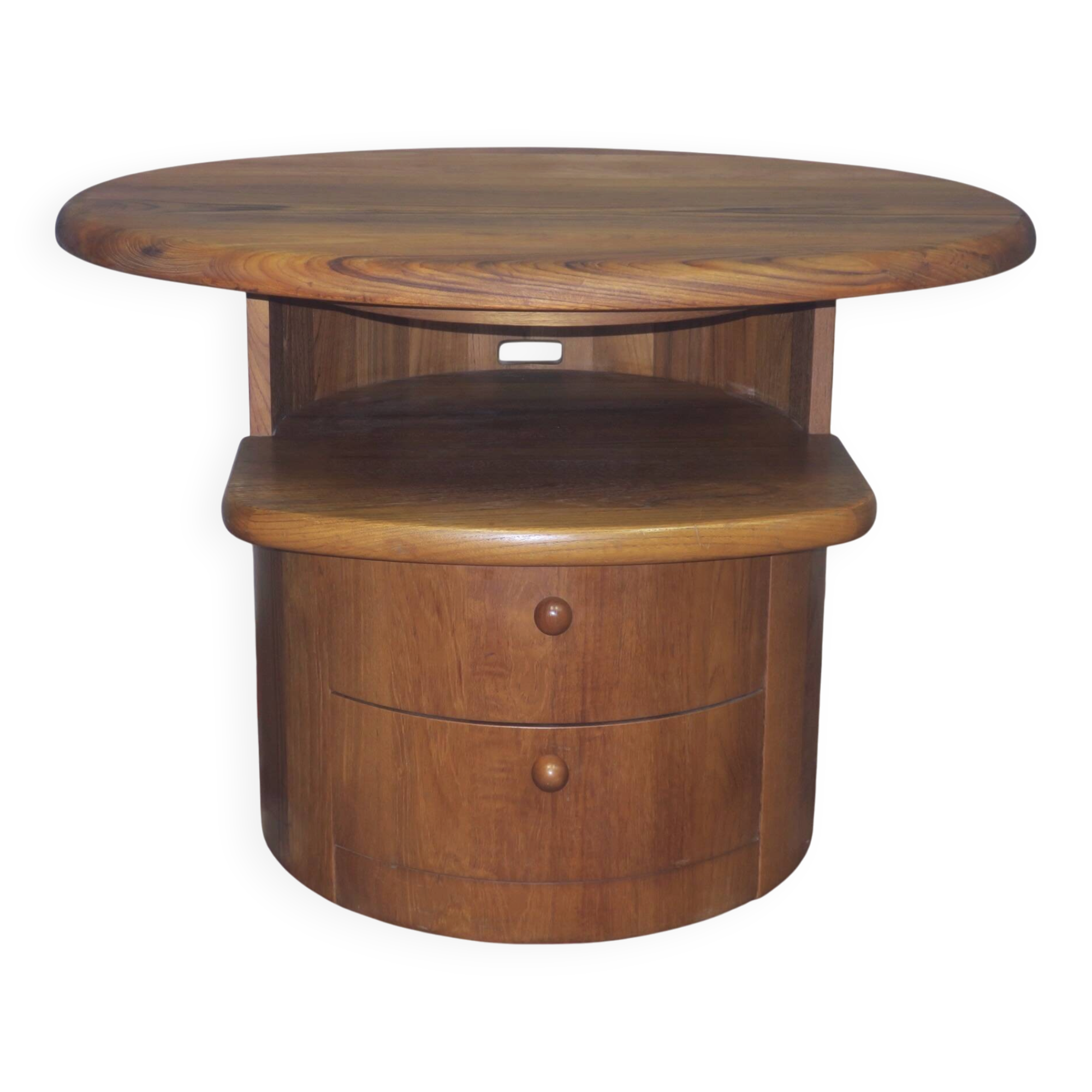 Table basse ovale en teck massif avec plateau pivotant par Silkeborg, Danemark, années 1960.