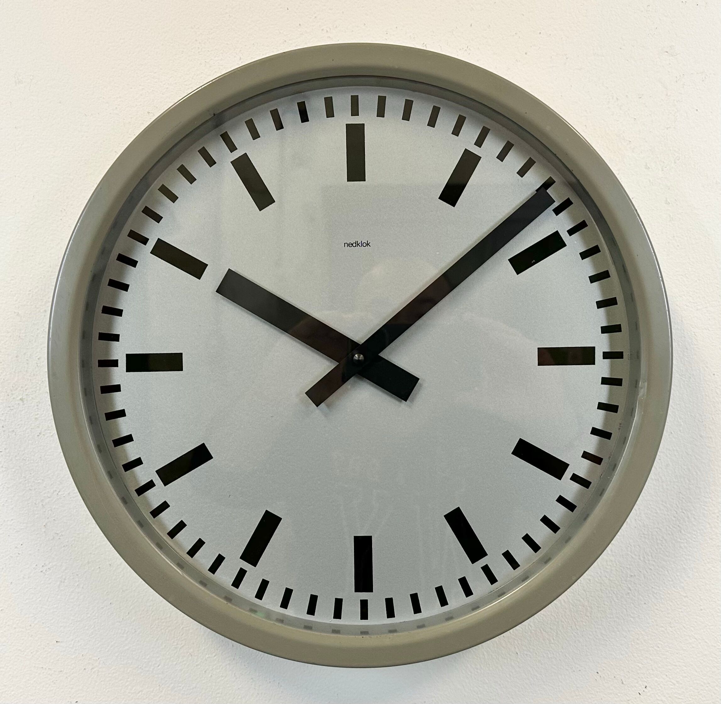 Grey Industrial Station Wall Clock from Nedklok, 1960