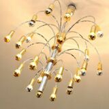 Vintage chrome and gold metal chandelier with 24 lights, Germany 1970s