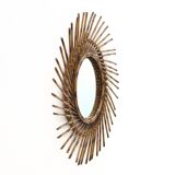 Round Sun Mirror in Rattan, 1960s