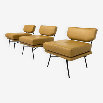 Mid-Century Modern 'Elettra' Set of 3 Armchairs by Stdio BBPR for Arflex, Leather and Iron, 1950s
