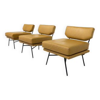 Mid-Century Modern 'Elettra' Set of 3 Armchairs by Stdio BBPR for Arflex, Leather and Iron, 1950s