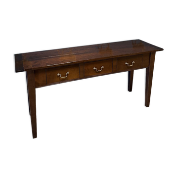 Console table in cherry wood with 3 drawers