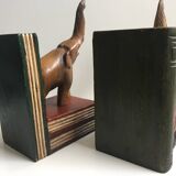 Pair of vintage carved wooden elephant bookends