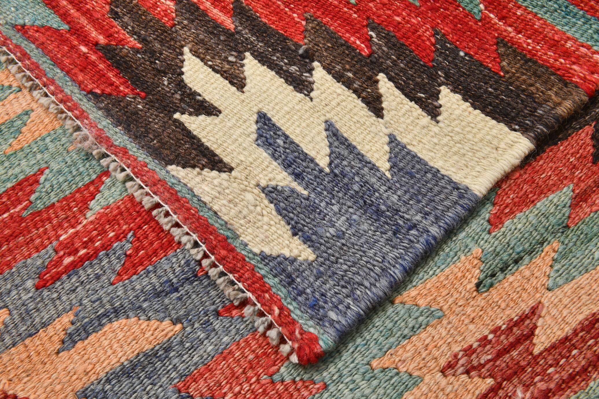 Multicolor Star Pattern Decorative Kilim Rug, 141x275 Cm