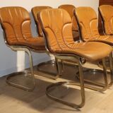 Series of 6 vintage Cidue Italy chairs in leather and metal, 1970s