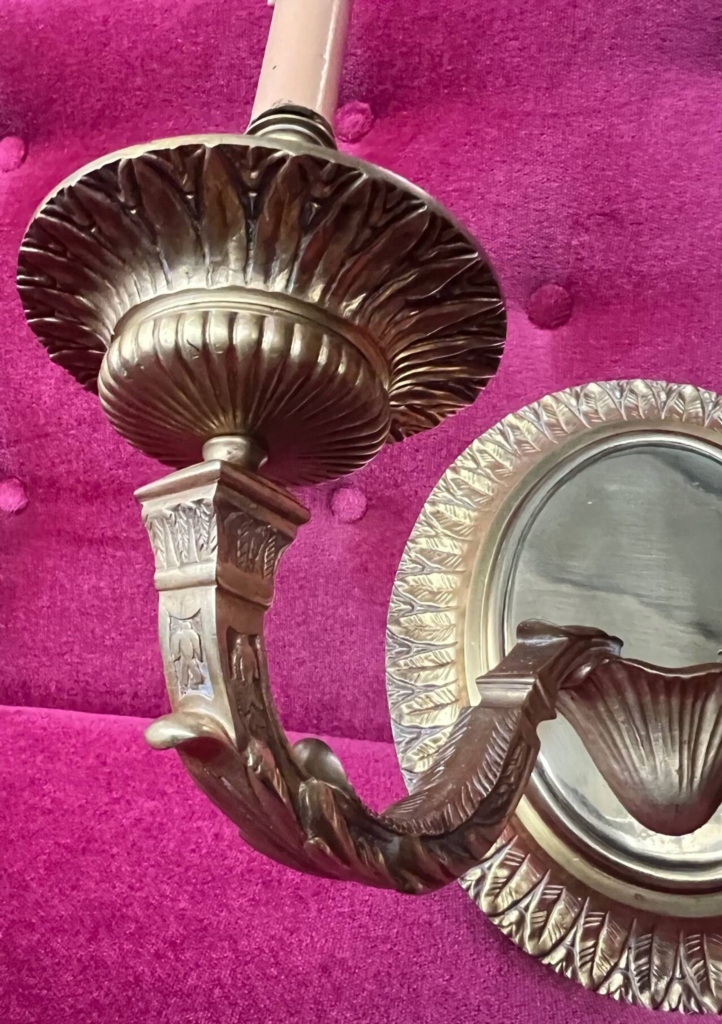 Pair of Louis XVI style solid gilded bronze wall sconces.