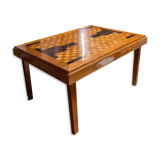 Table art deco restaurée en sycomore et palissandre 1.04mx1.43m +rallonges l2.45m, 14 couverts