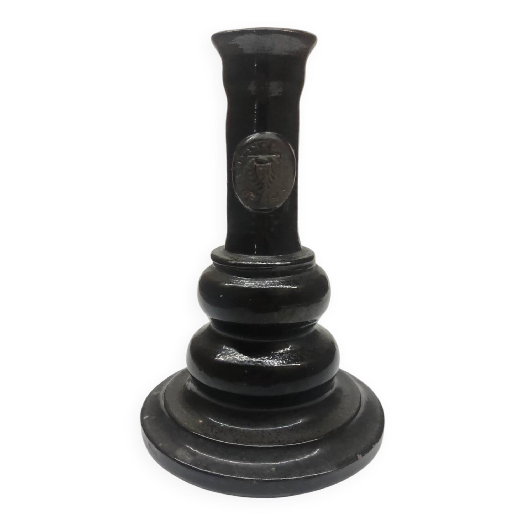 Black ceramic candlestick and escutcheon