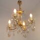 Mid-century brass, glass, and crystal chandelier with 4 lights 5099