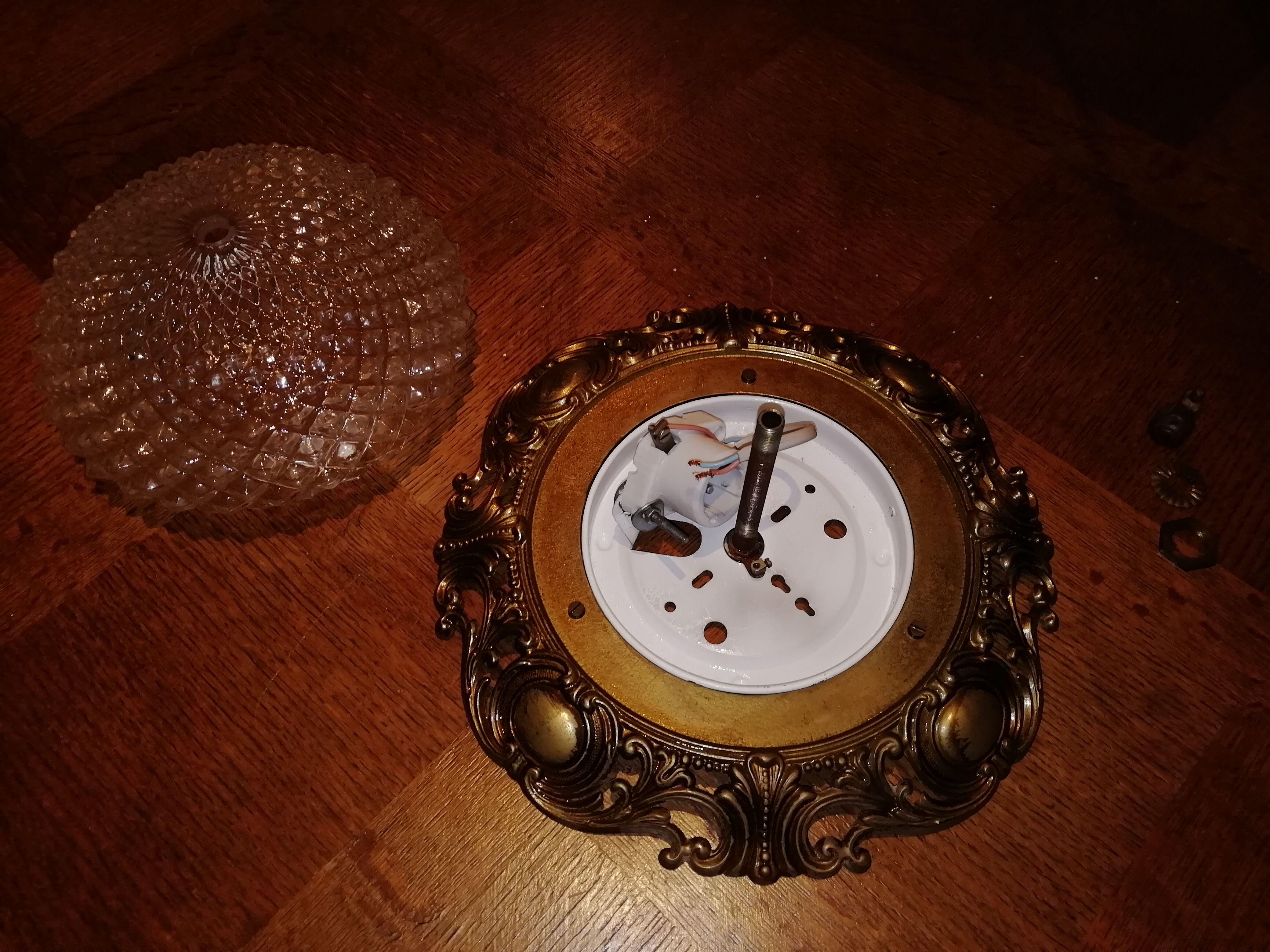 Ghidini 50s glass and bronze art deco ceiling light