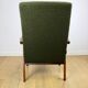 Fauteuil design vintage loft vert olive bouclé haut